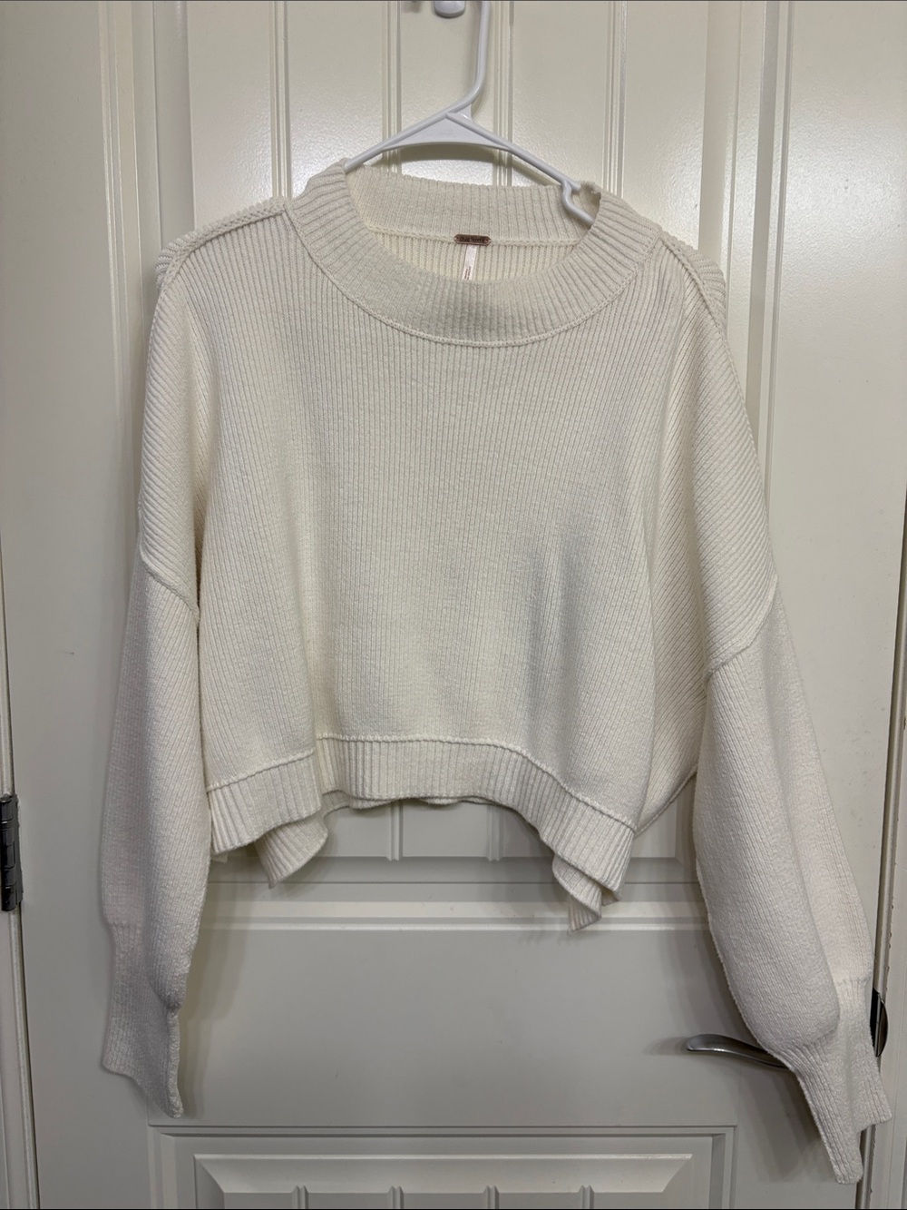 Free People Cream Cropped Crewneck Sweater
